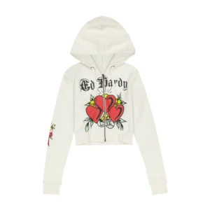 Ed Hardy 3 Hearts Cropped Hoodie