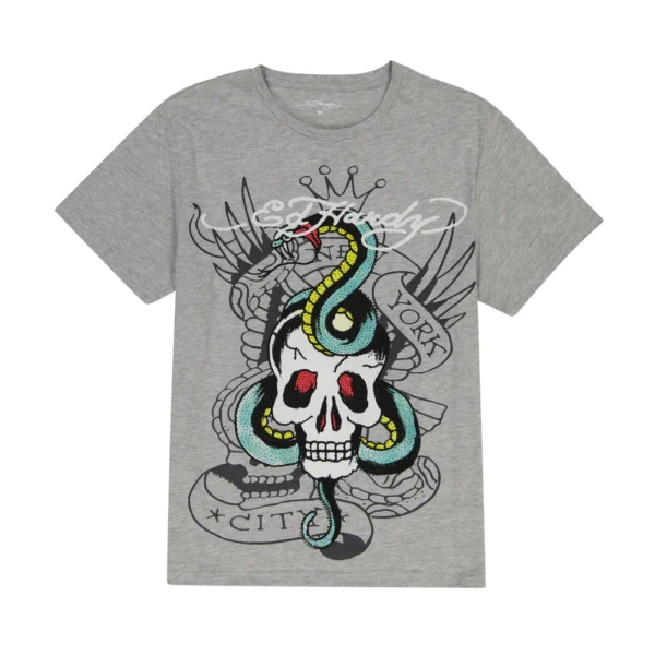 Ed Hardy Rhinestone Skull Snake Tee